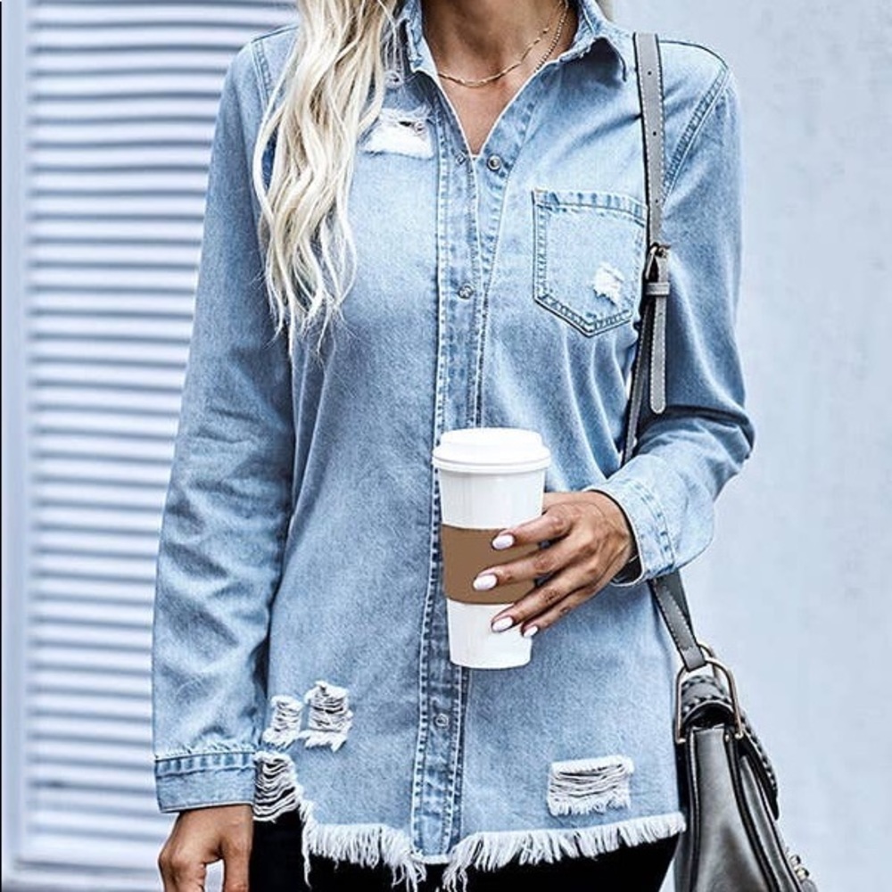 Dreamy Light Wash Denim Shirt NWT